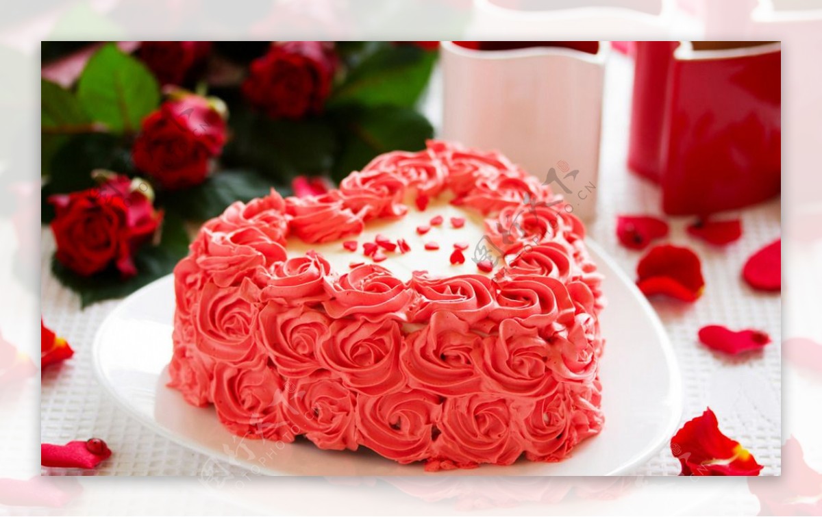爱心玫瑰情人节蛋糕