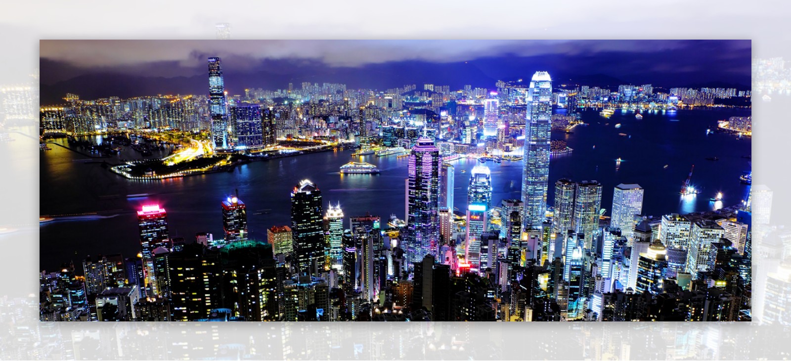 香港夜景繁华都市现代化全景