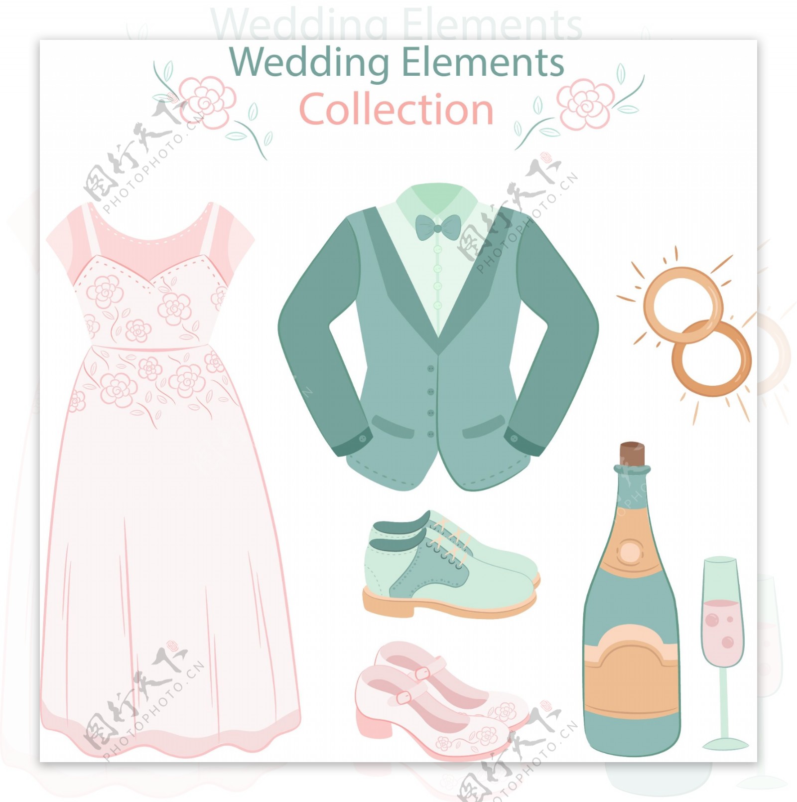 结婚礼服和其他装饰元素