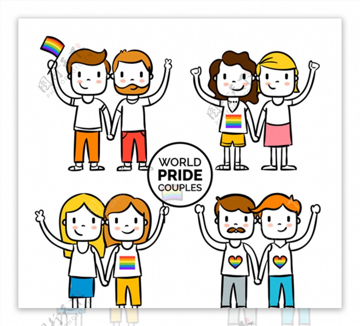 挥举着旗帜的同性恋夫妇