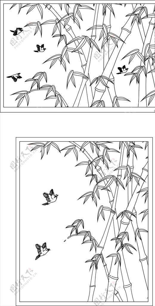 中式竹林鸟儿背景图案矢量