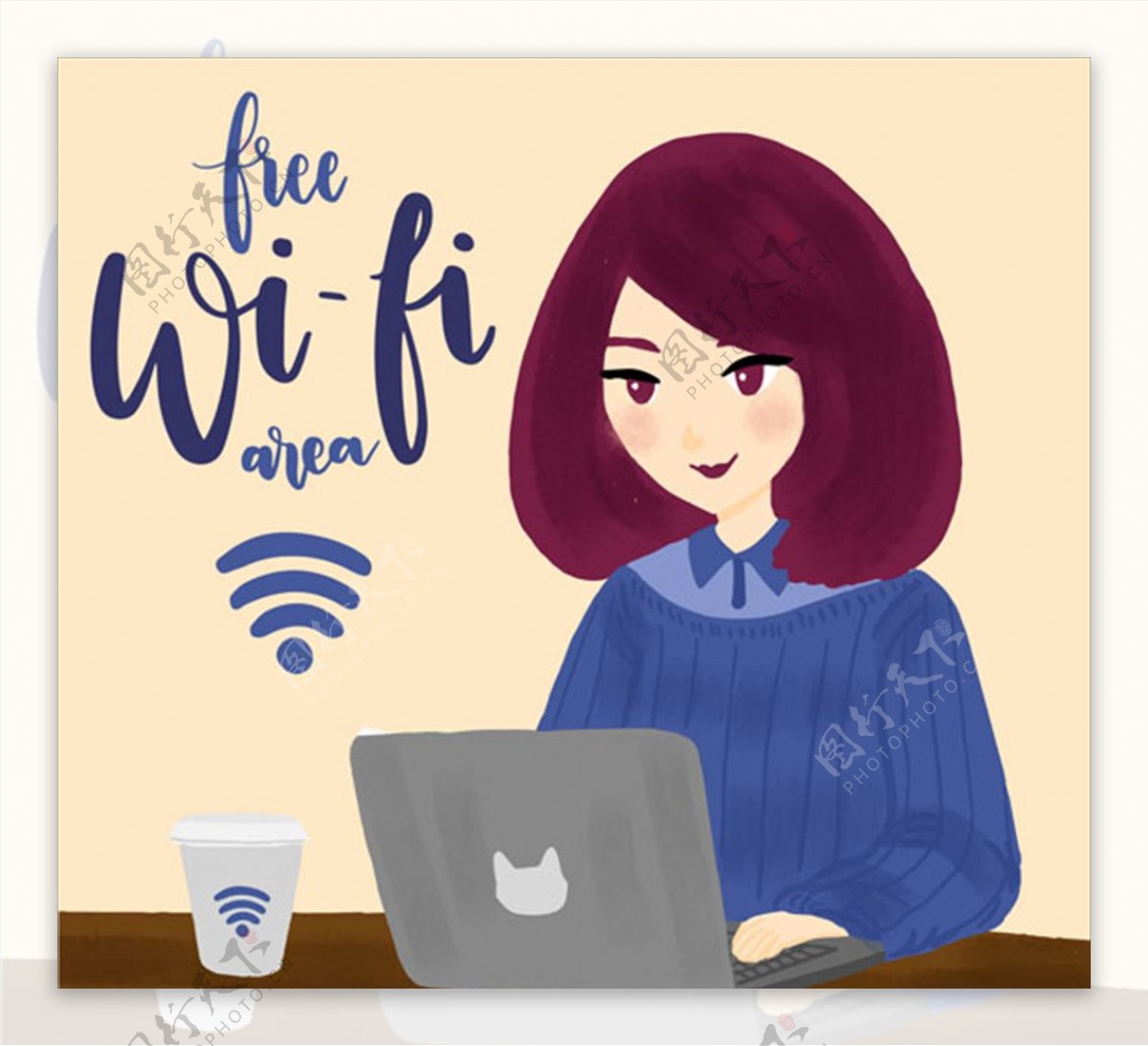 用笔记本联免费wifi的女人