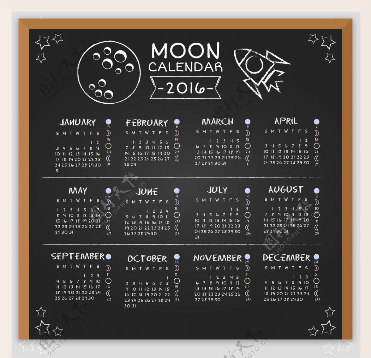 月亮日历2016年黑板