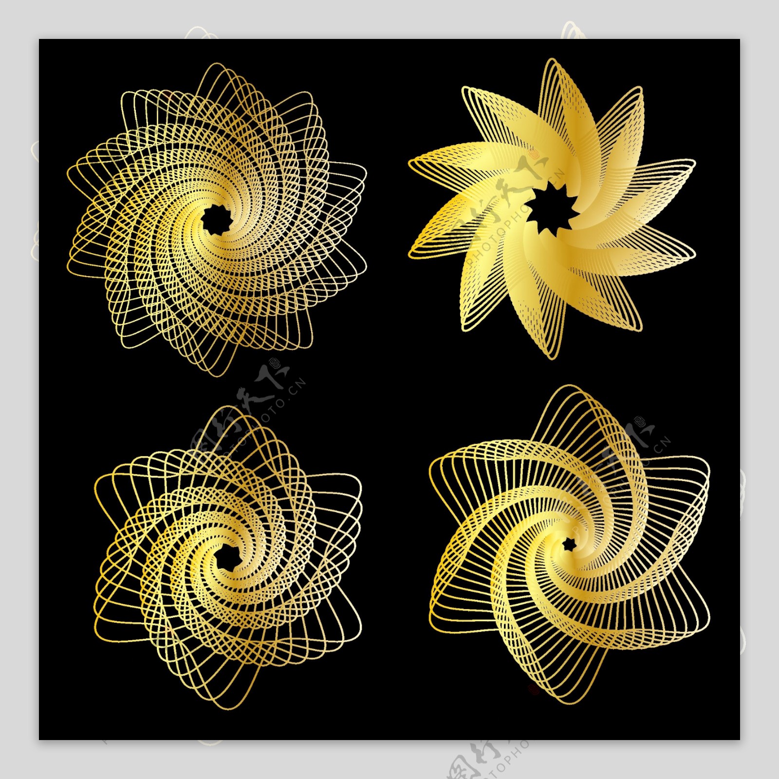 金色螺旋线条花纹花边装饰元素