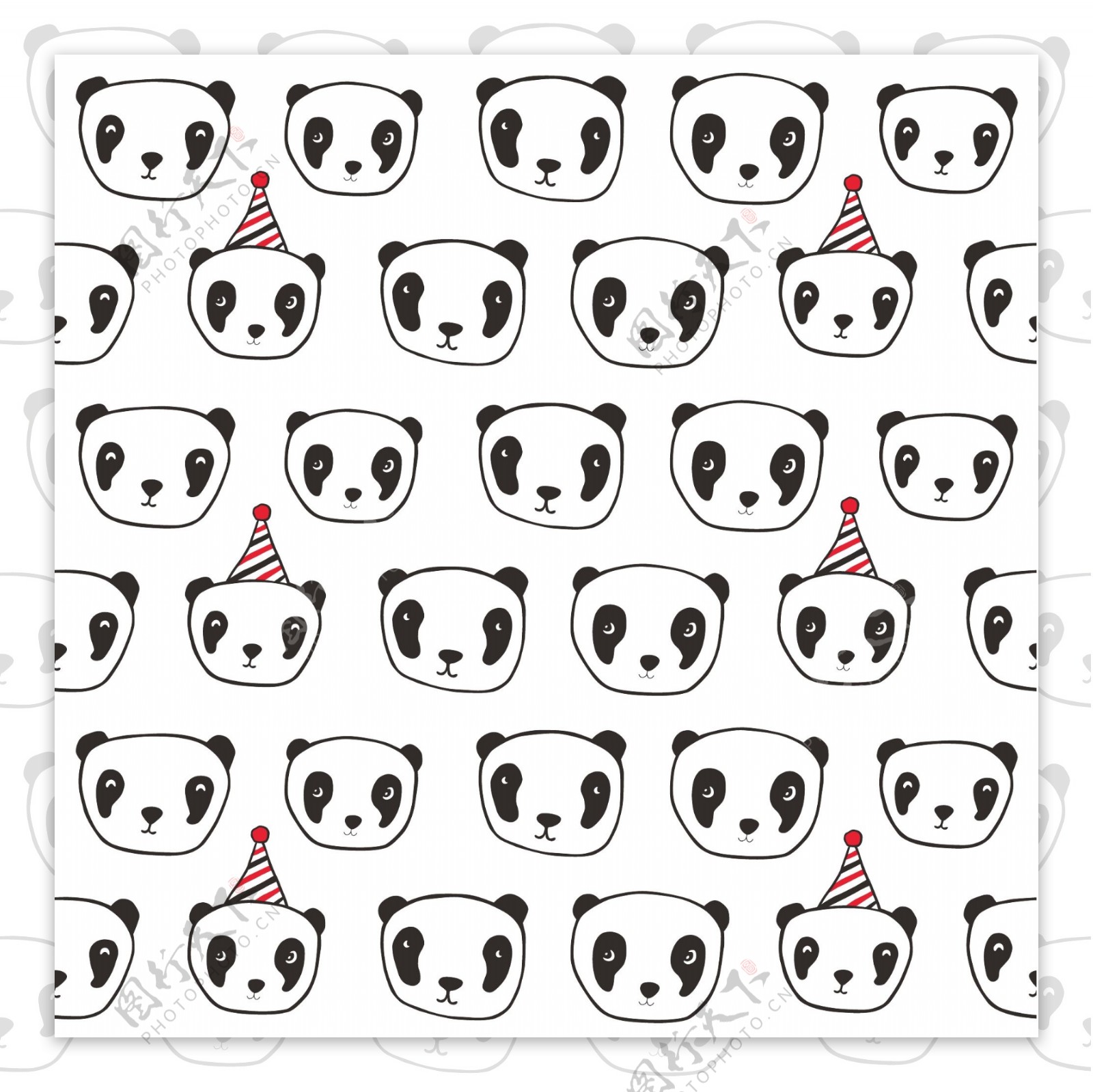 卡通大熊猫四方连续底纹