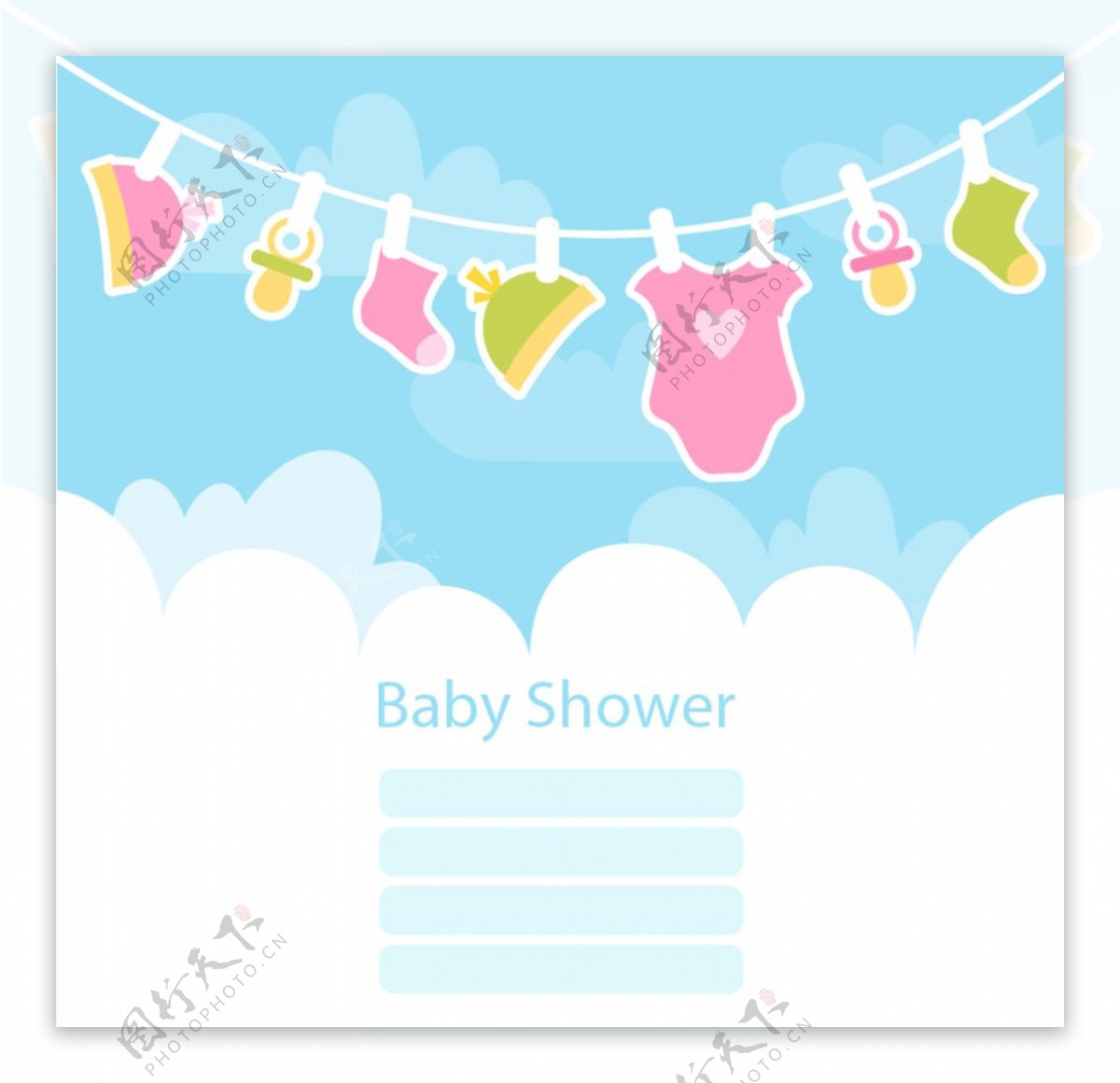 婴儿洗澡卡和婴儿衣服
