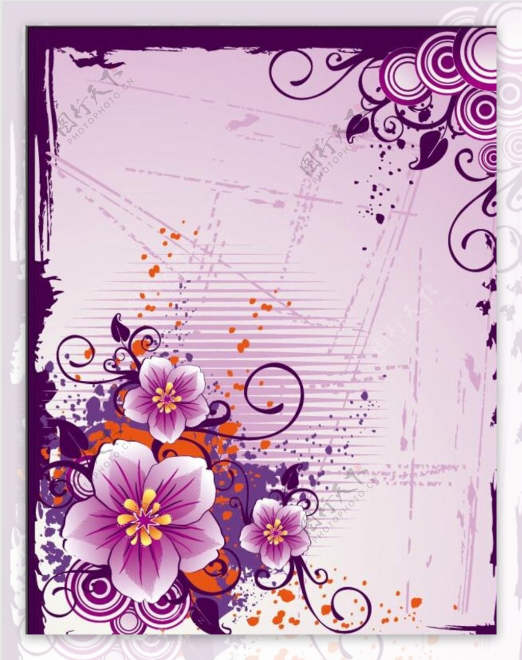 紫色花纹信纸矢量素材