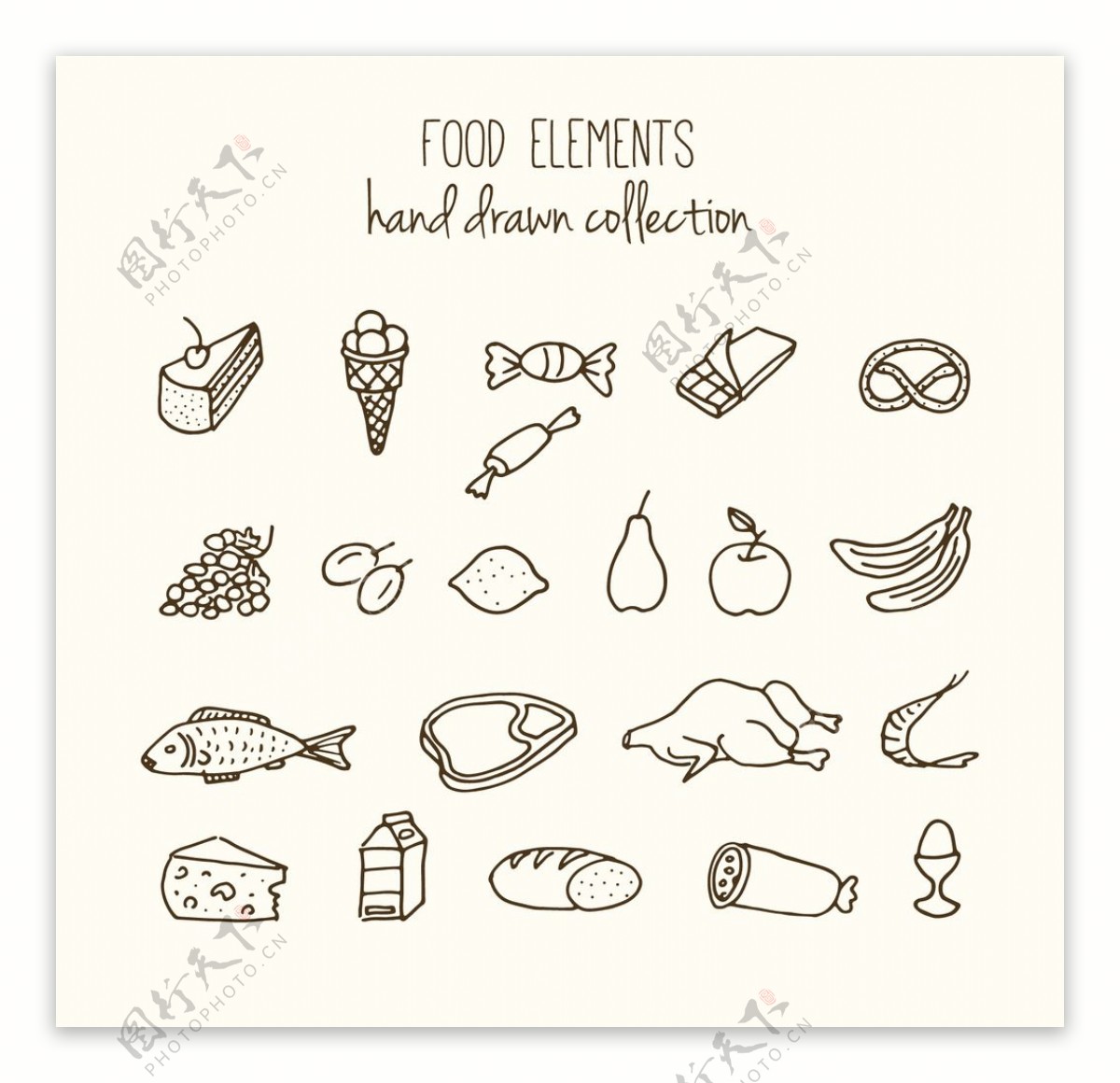 手工绘制的各种食品原料