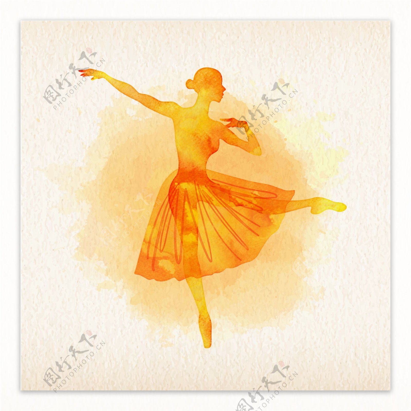 黄色水彩芭蕾舞演员