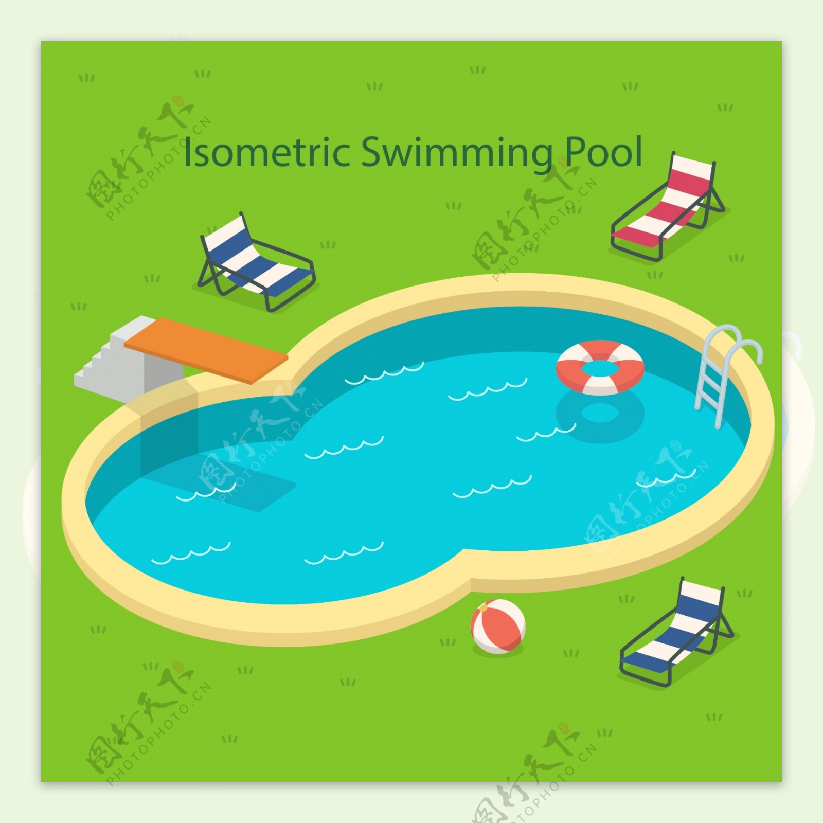 夏日时髦的游泳池元素
