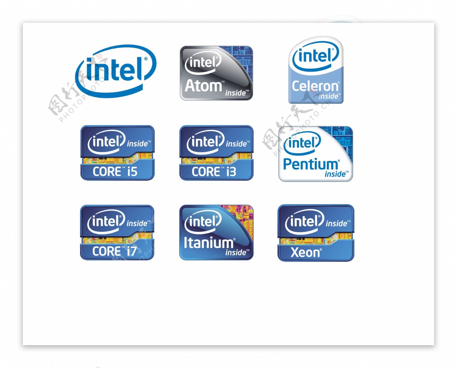 Intel芯片cpu图标矢量