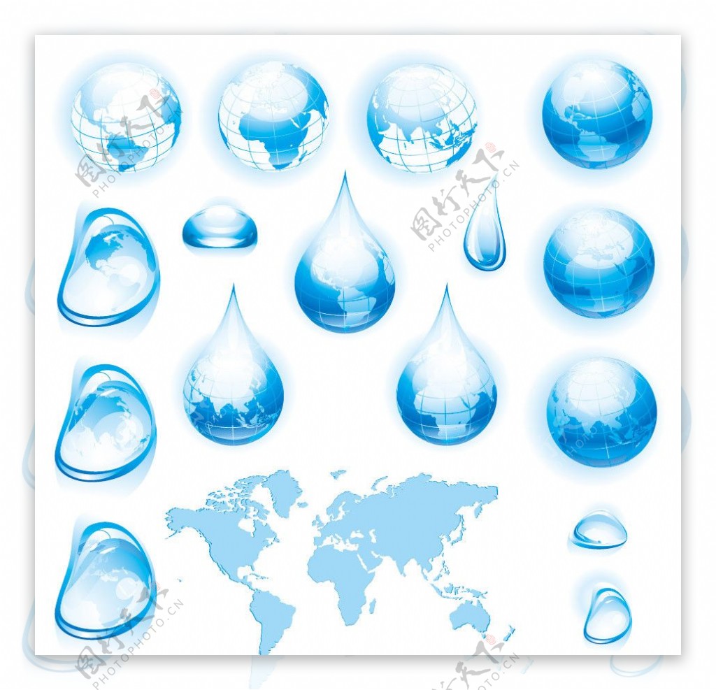 蓝色动感水滴水珠地球图标