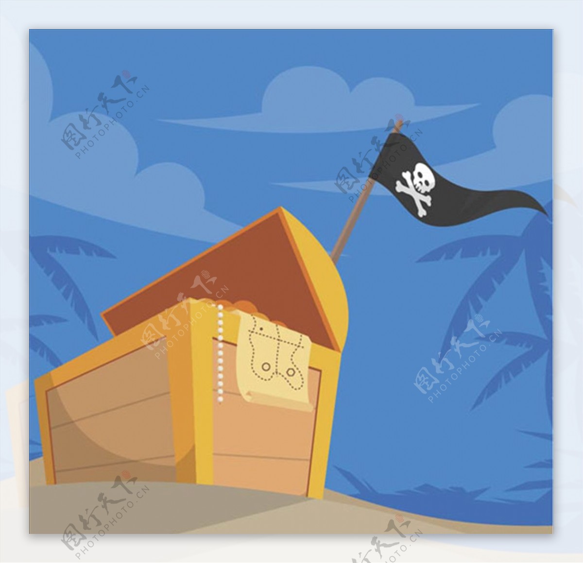 卡通海盗旗帜和宝箱