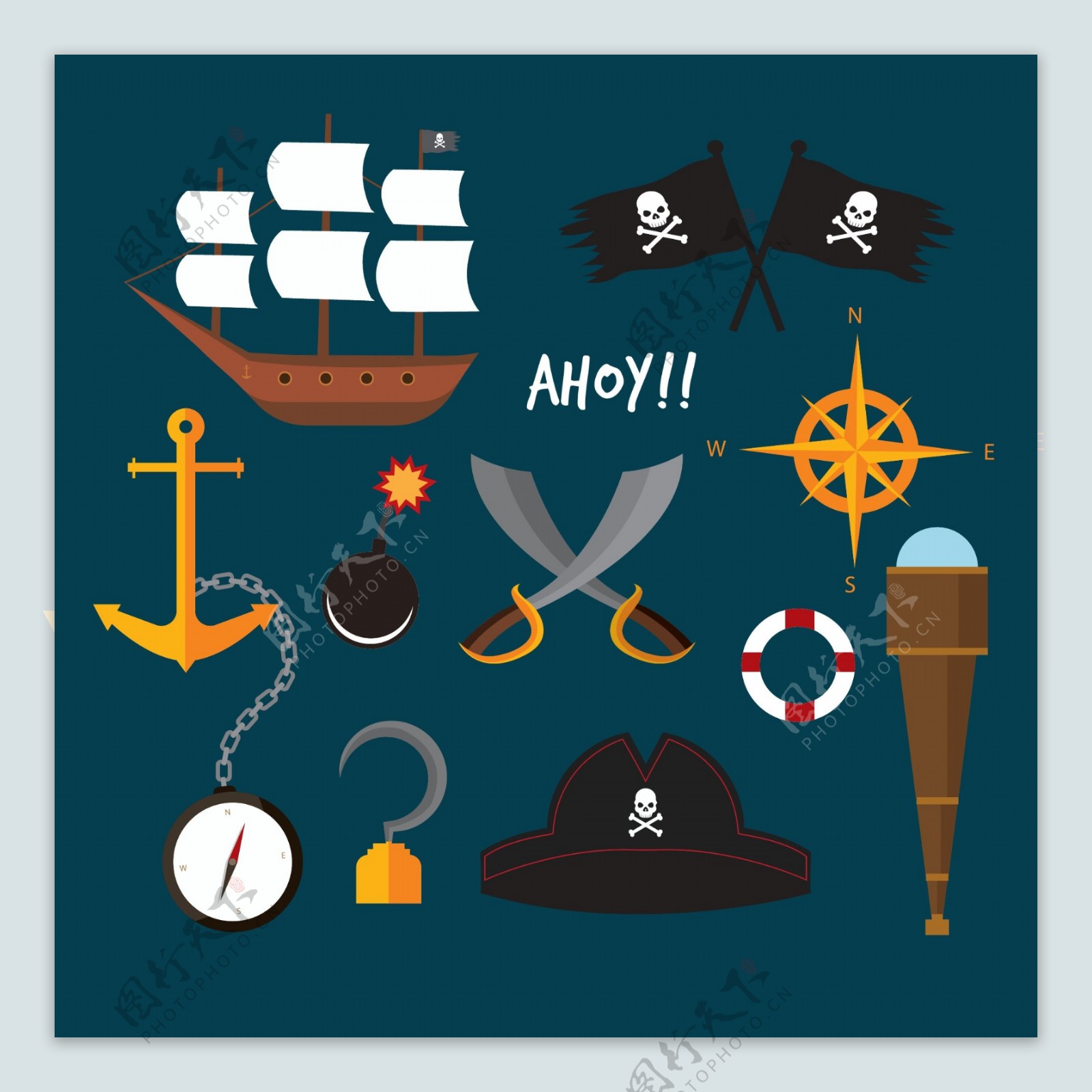 传统海盗船元素