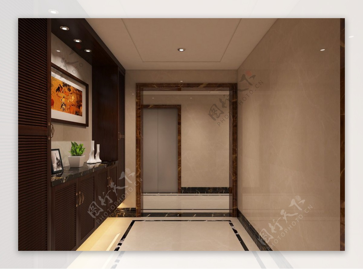 新中式风格电梯厅装修效果图