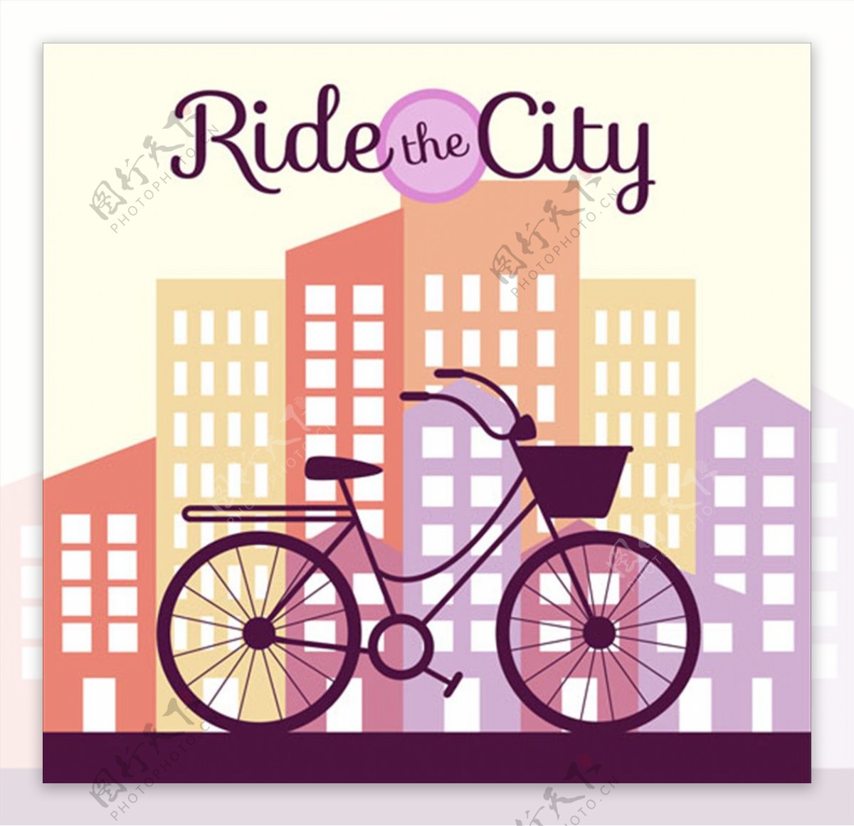 手绘城市中的自行车