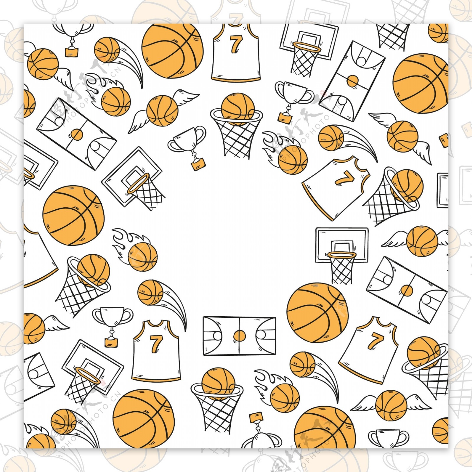 手绘简笔篮球比赛设计元素