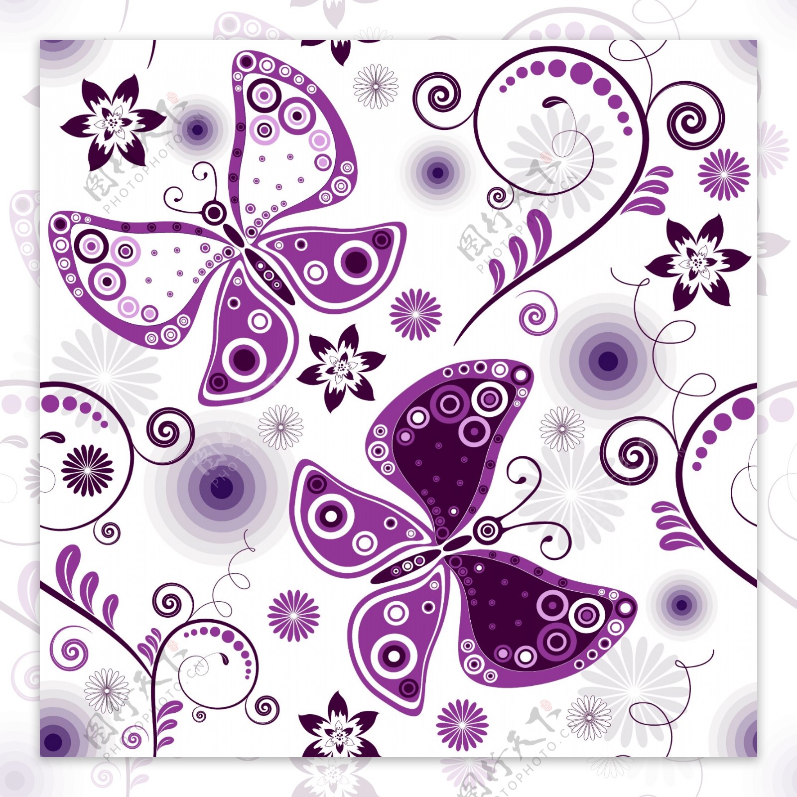 紫色花纹蝴蝶矢量素材