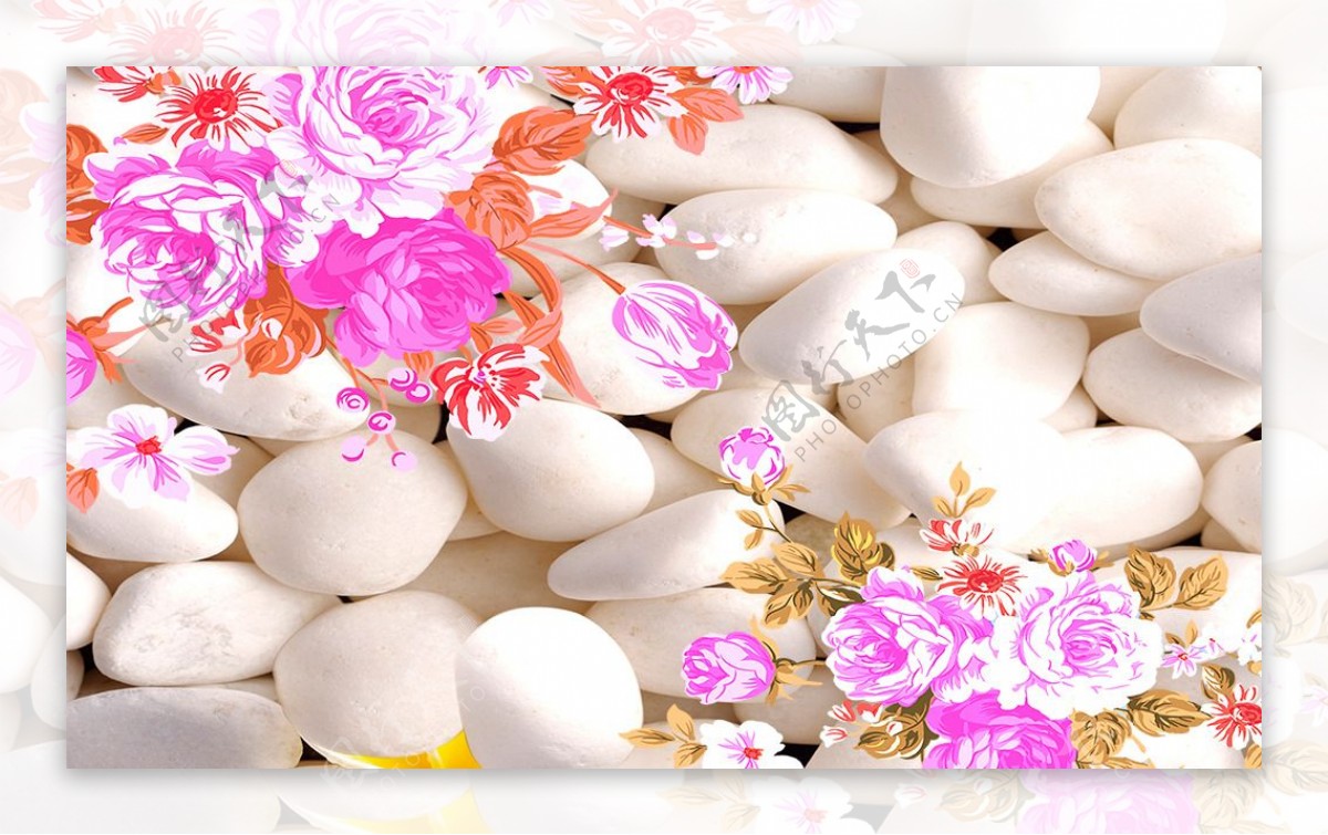 3D石头复古花卉素材
