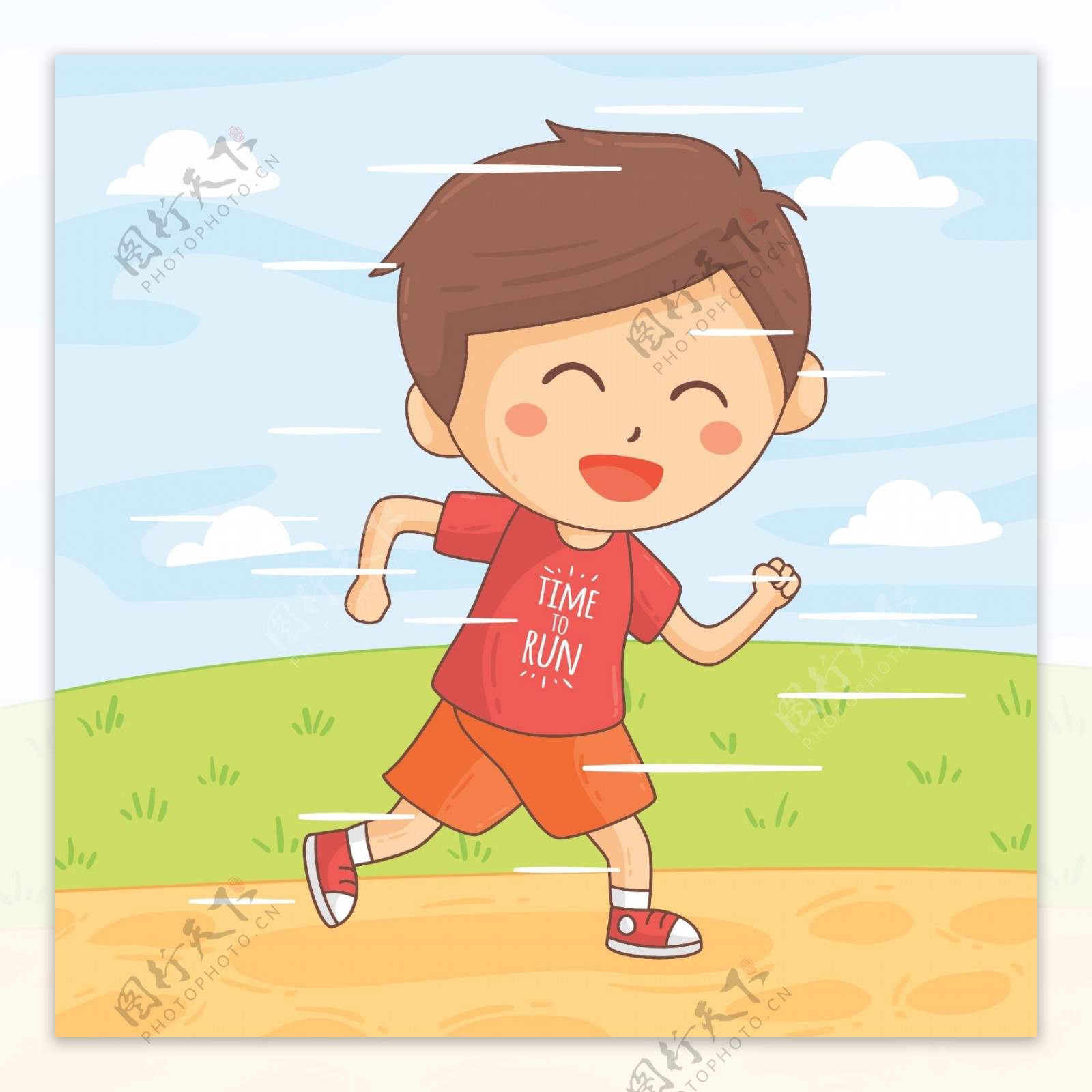 卡通在跑步的孩子