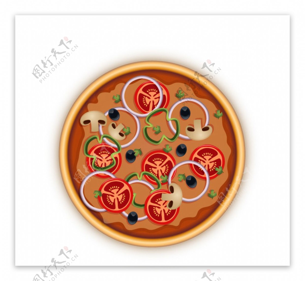 美味蔬菜披萨俯视图