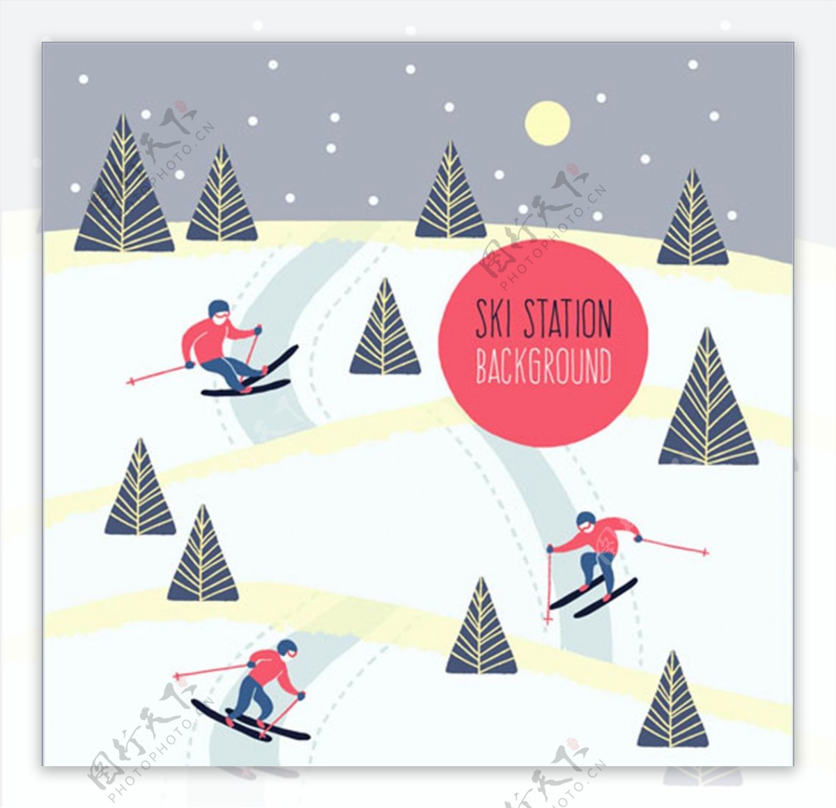 卡通滑雪场运动海报