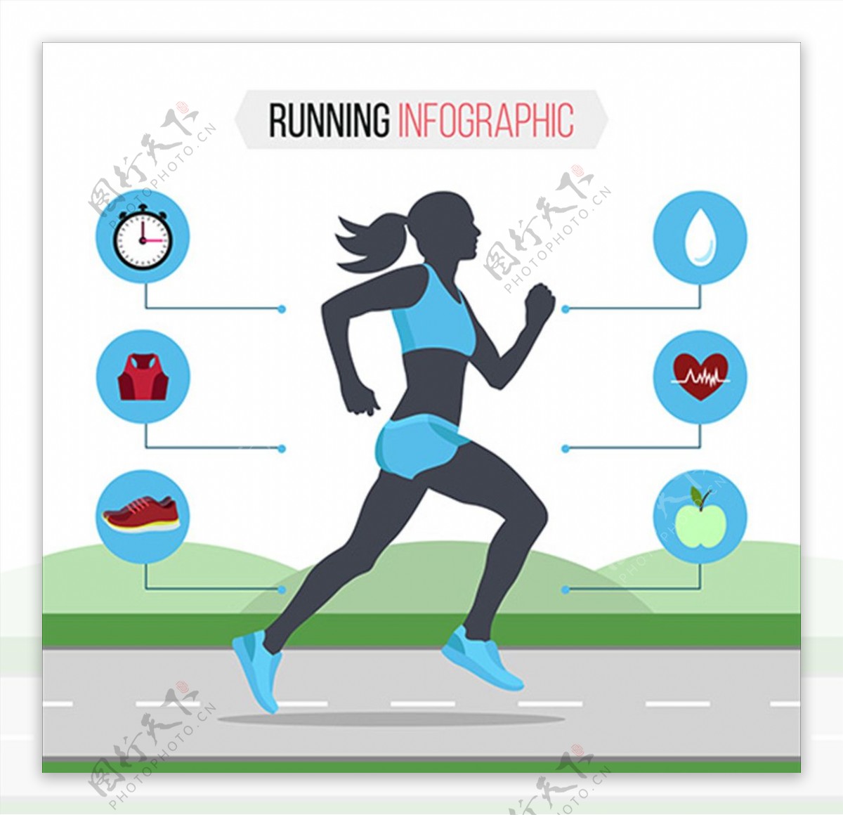 卡通女子跑步锻炼信息图