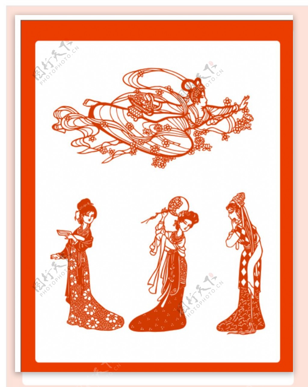 飞天古代仕女传统民间剪纸纹样