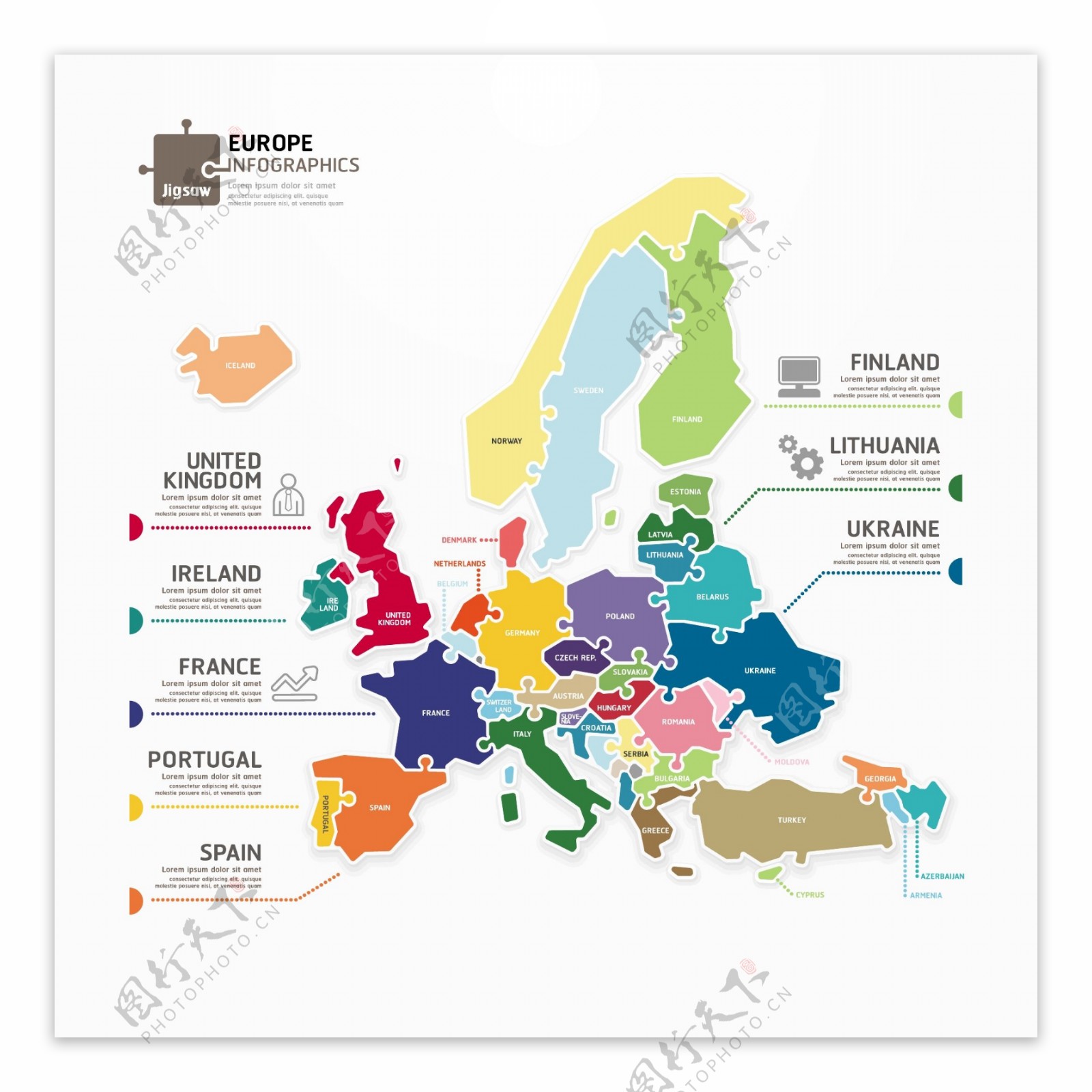 欧洲地图商务信息图