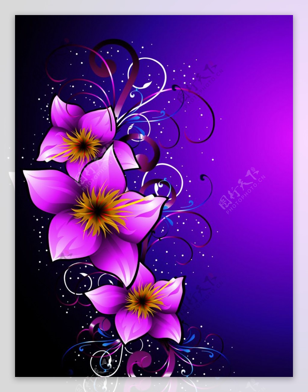 紫花朵纹矢量