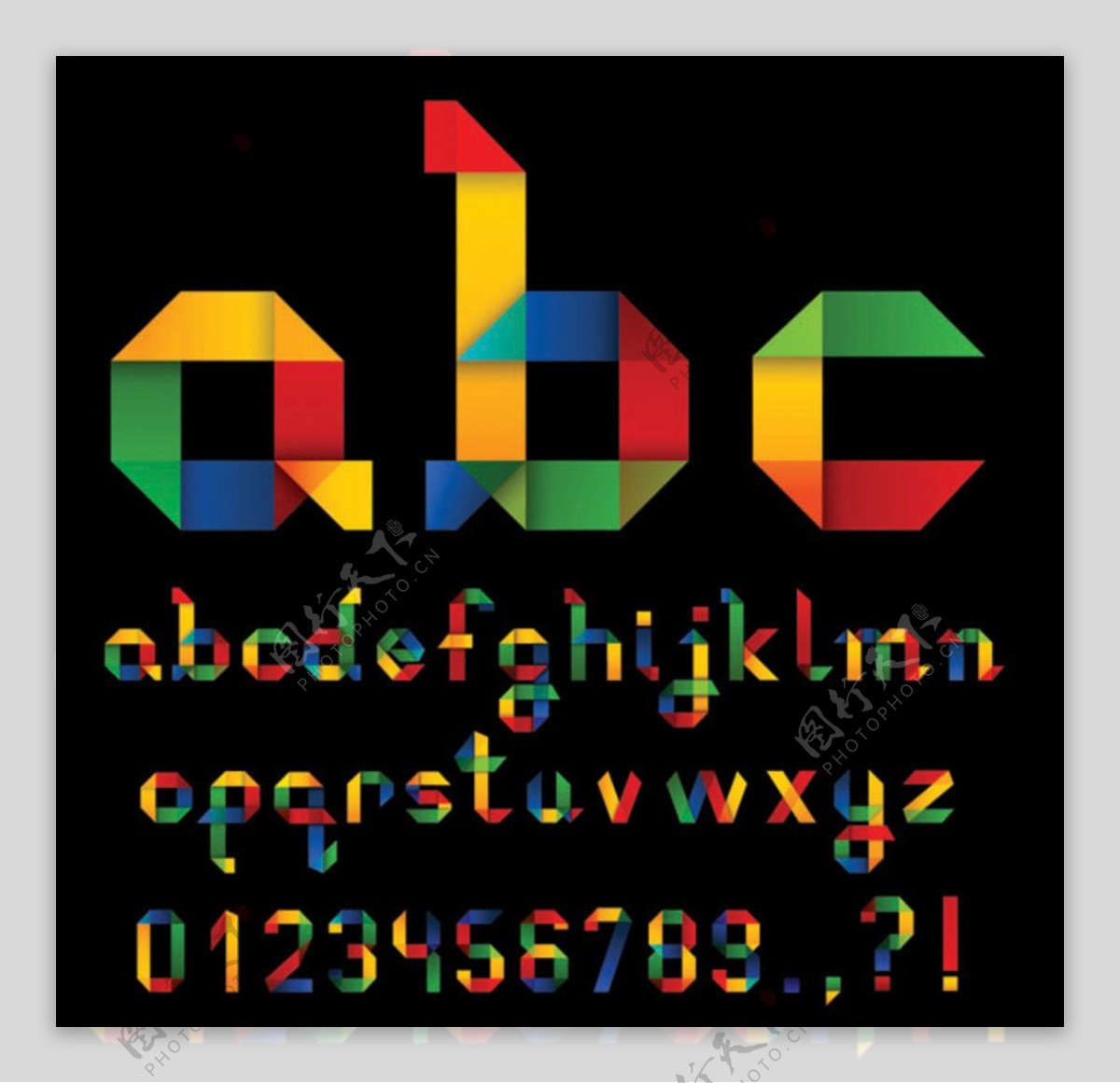 彩色折纸字母和数字矢量素材