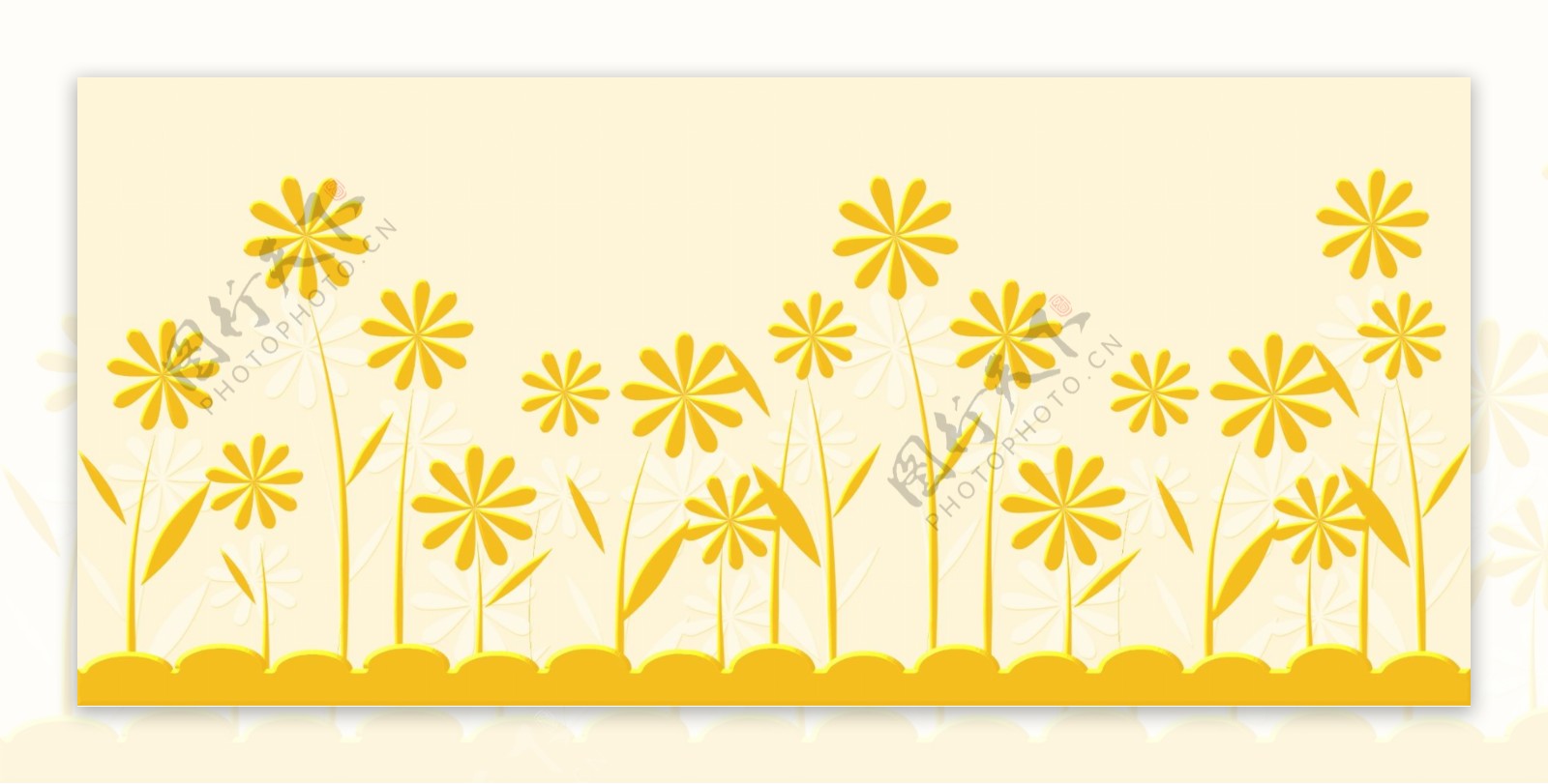 金色阳光手绘花朵背景墙