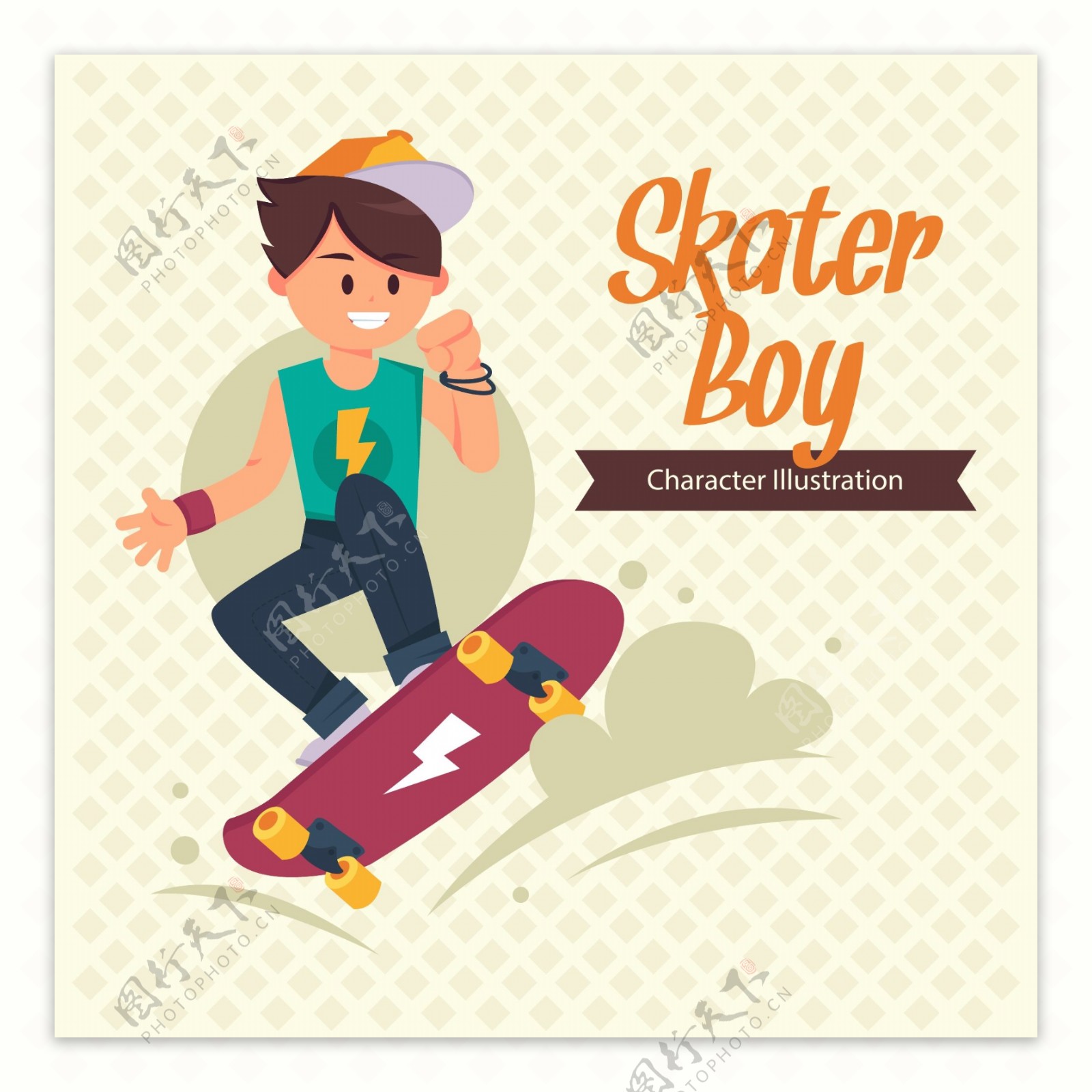 卡通滑滑板的男孩海报