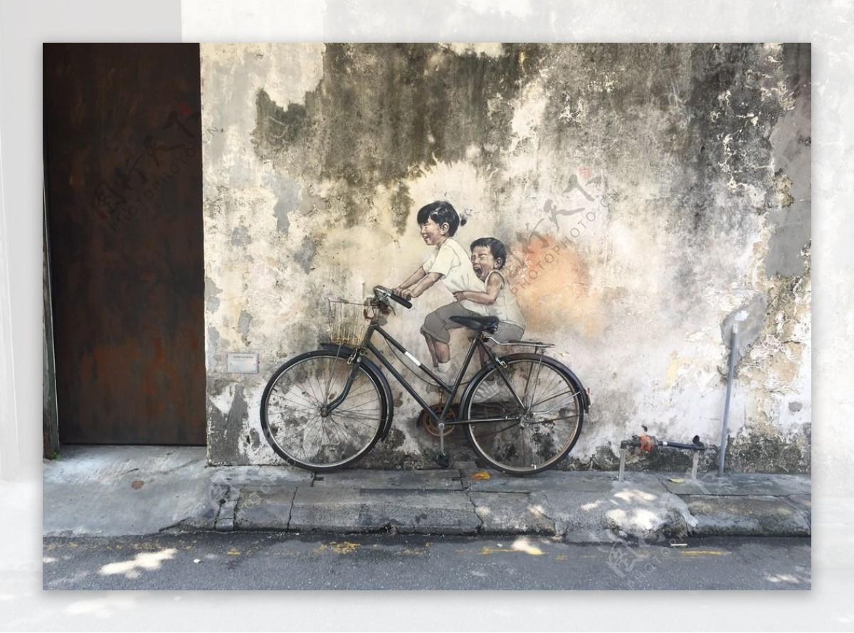 槟城壁画单车姐弟