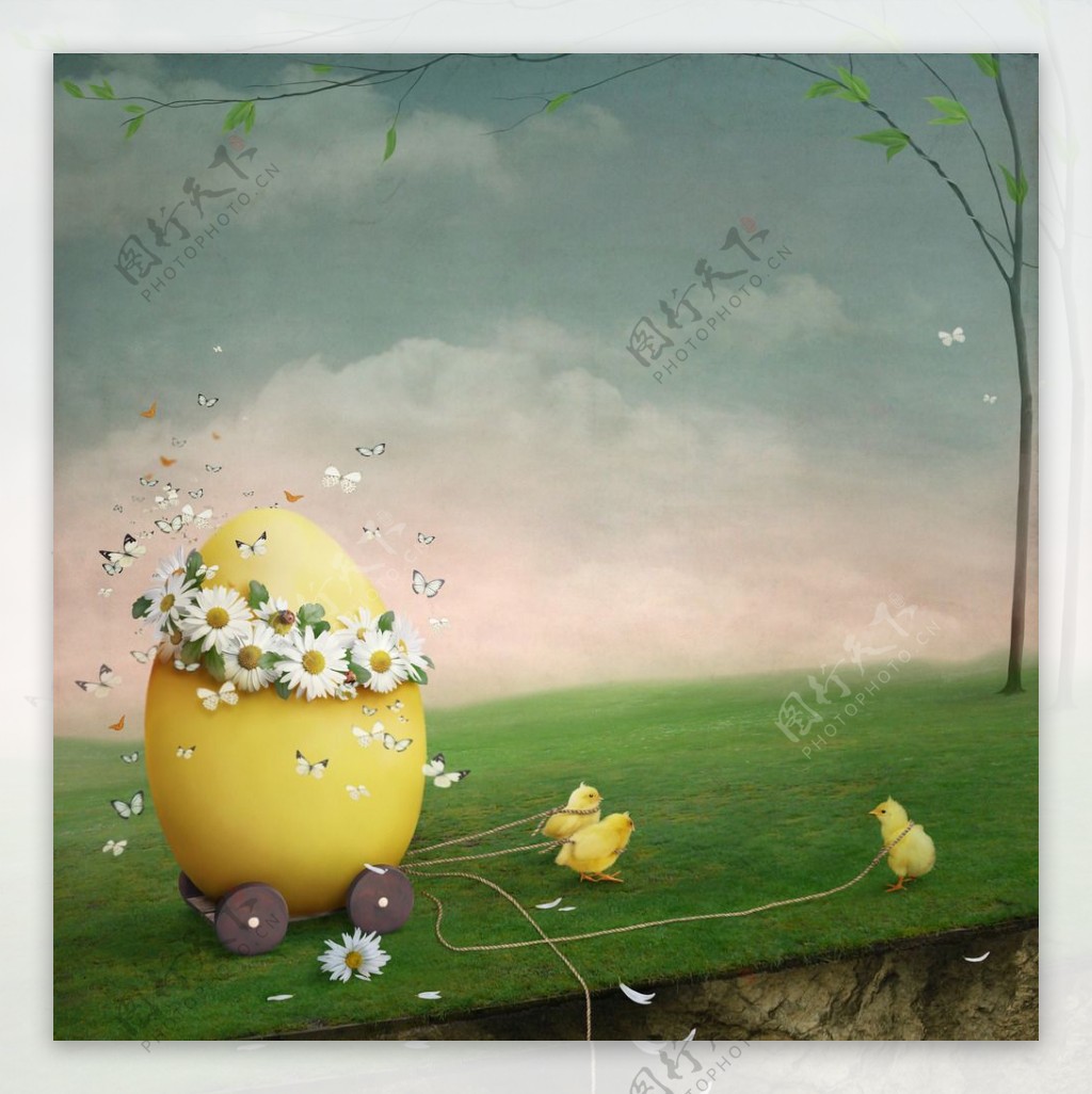 梦幻超现实小鸡鸡蛋油画