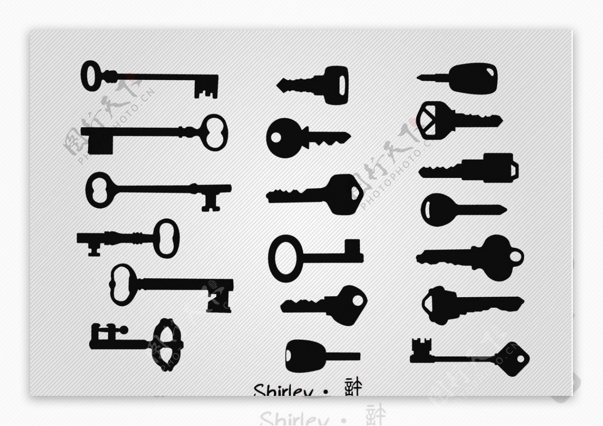 19款实用钥匙剪影矢量素材