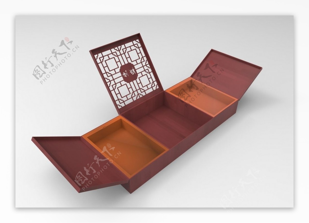 木质镂空花纹三格精美包装盒