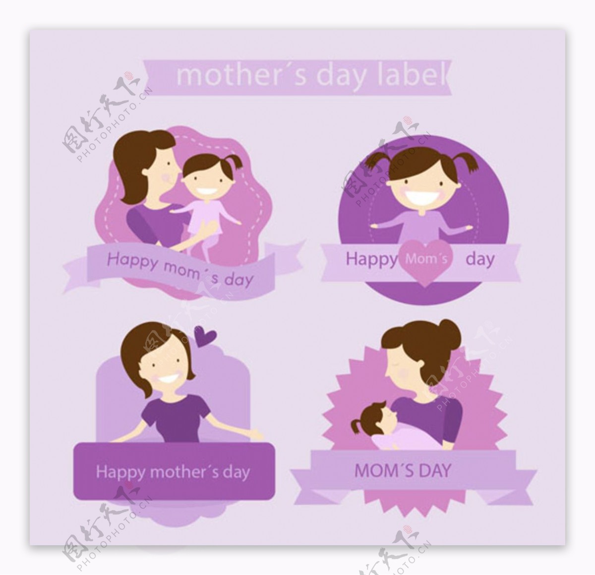 四款卡通母亲节插图标题