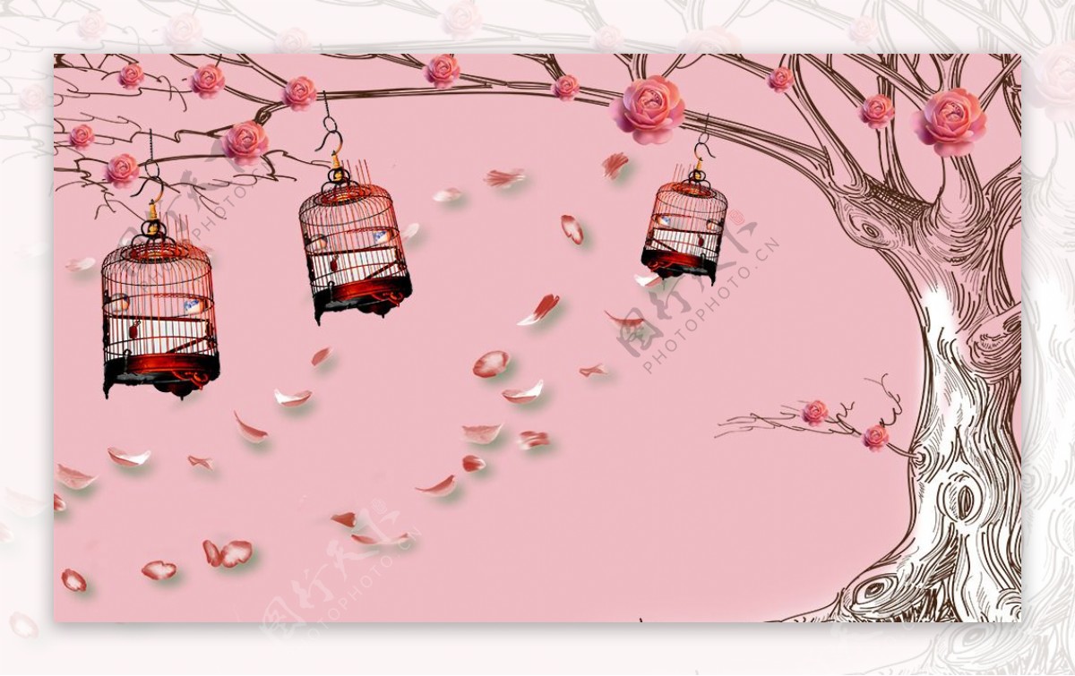 温馨粉红色玫瑰树素材
