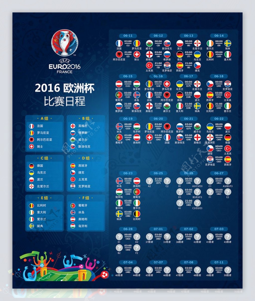 2016欧洲杯赛程图中文版