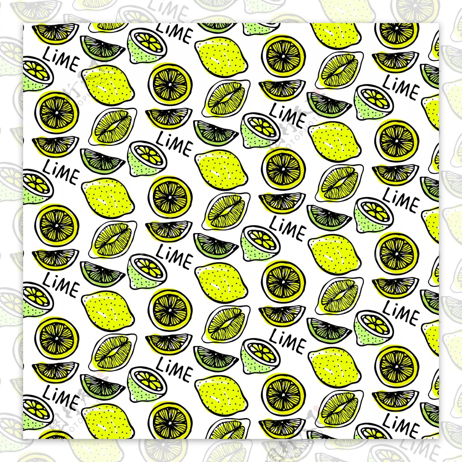 彩绘柠檬无缝背景矢量素材