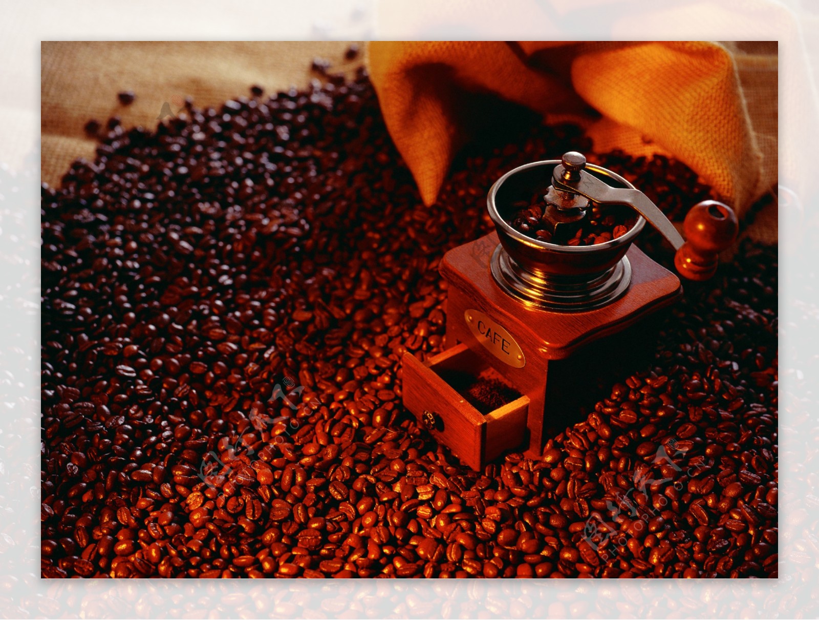 咖啡豆和粉碎机图片