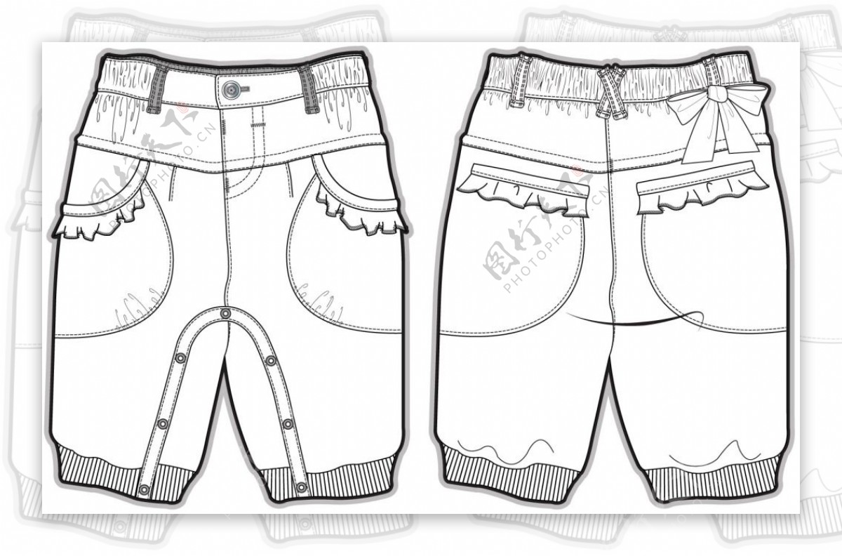 短裤小宝宝服装是设计素材线稿矢量文件
