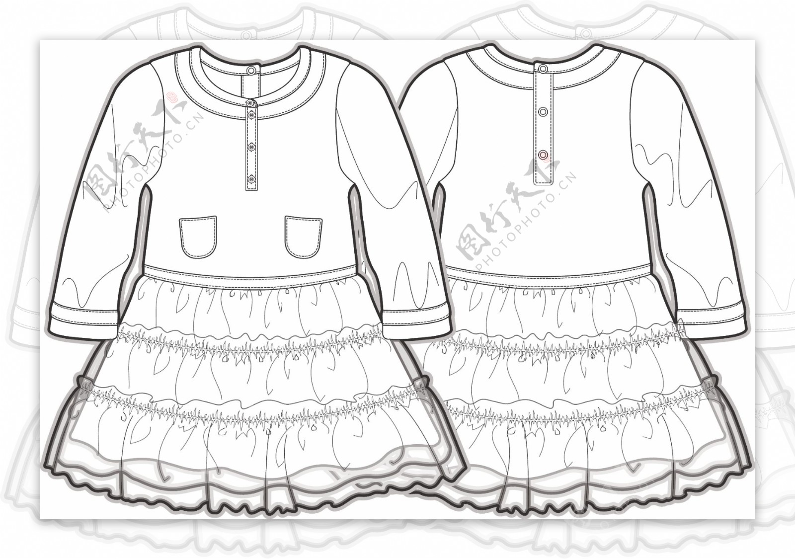 连衣裙35岁小宝宝服装设计线稿矢量素材