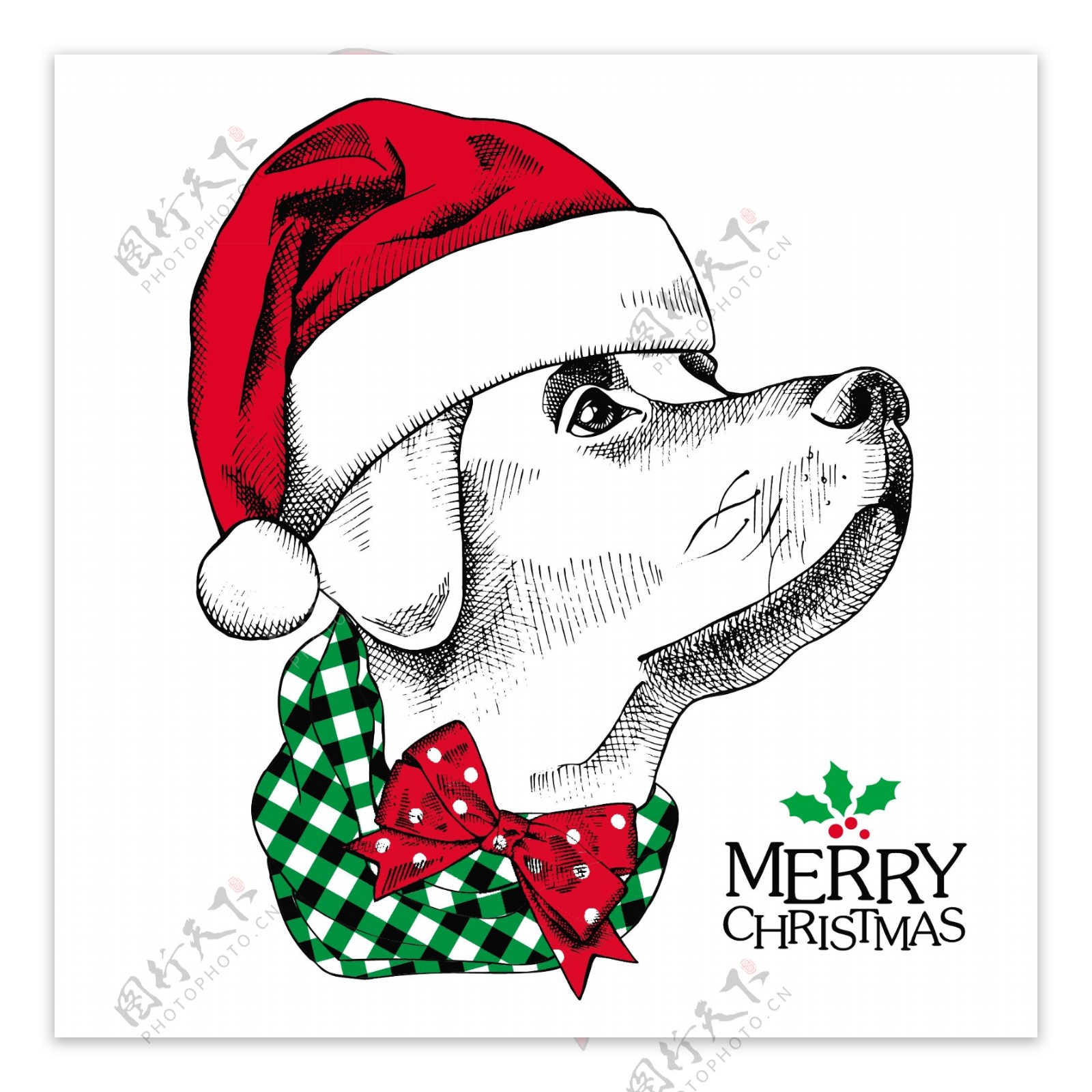 抬着头的狗狗可爱动物圣诞节海报矢量