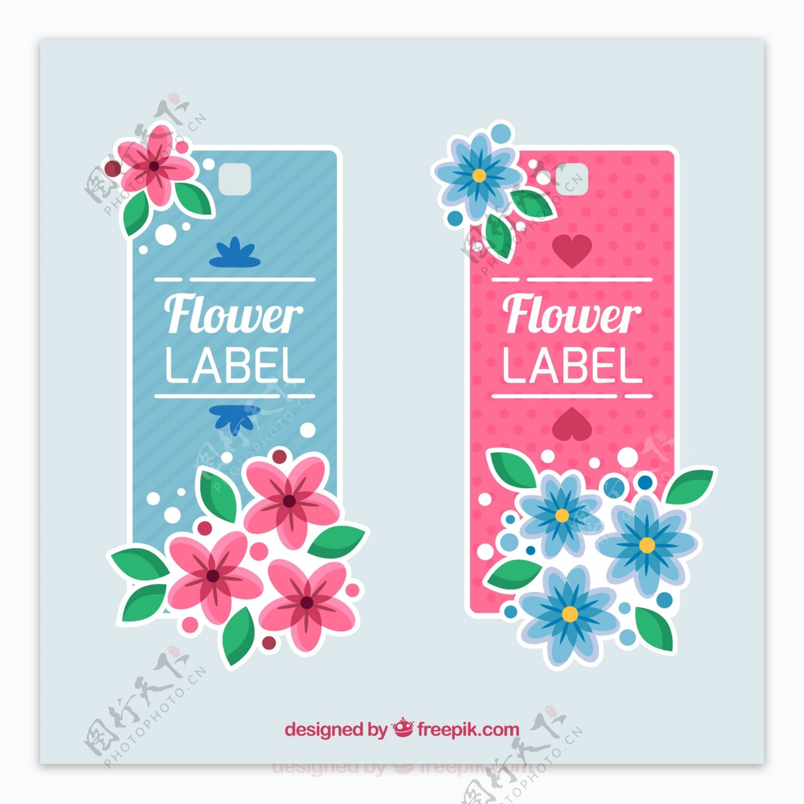 梦幻般的花卉边框标签平面设计素材
