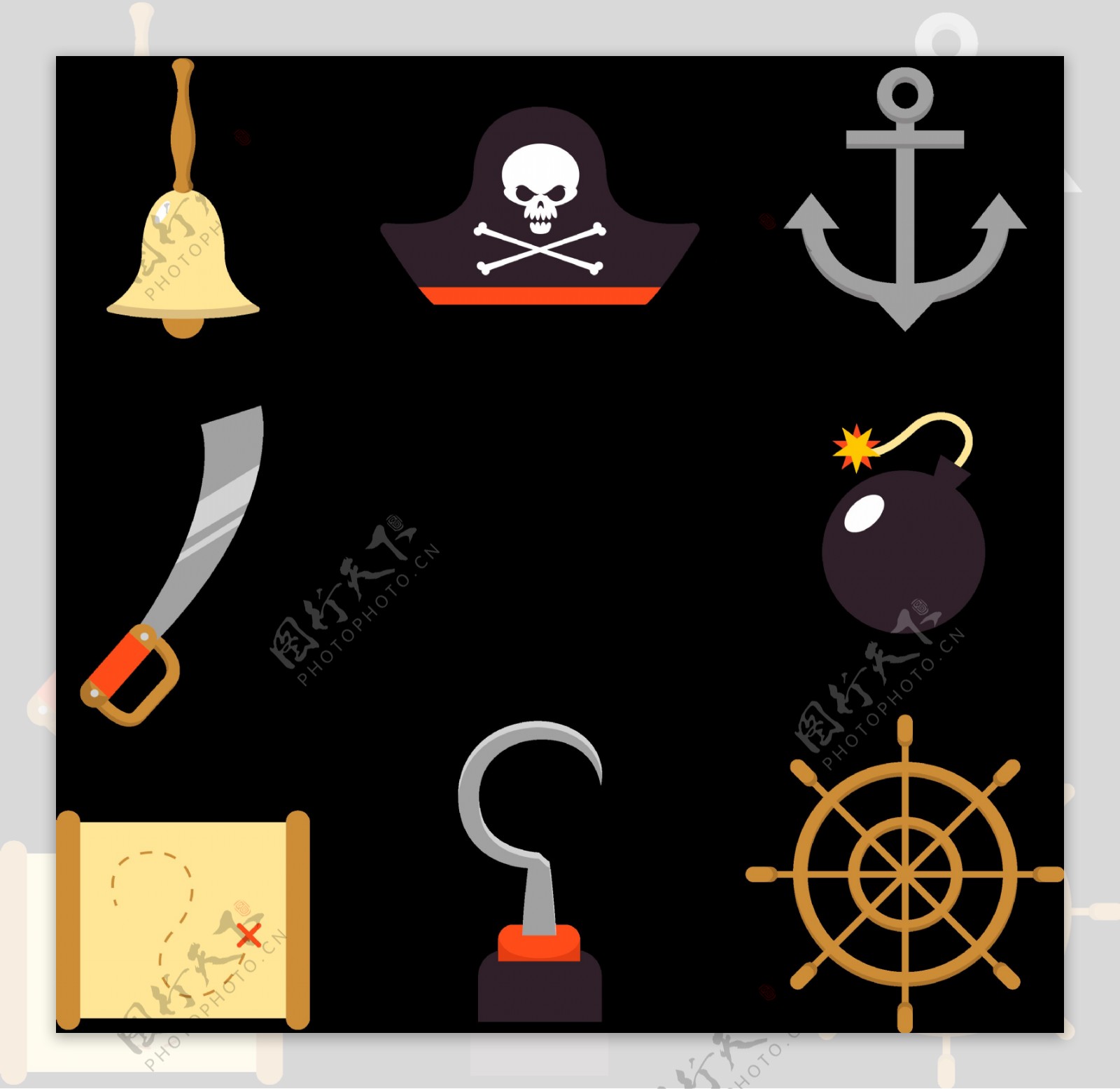 手绘海盗元素图标免抠png透明图层素材
