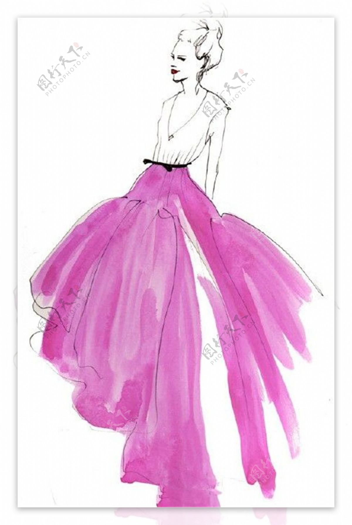 粉色长裙礼服设计图