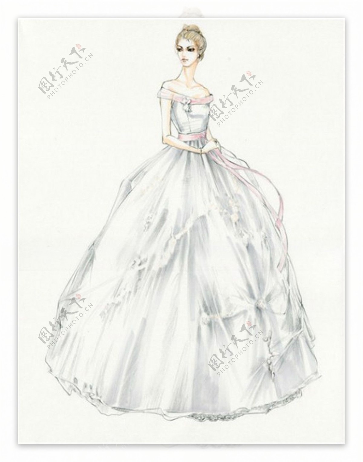 白色长裙婚纱设计图