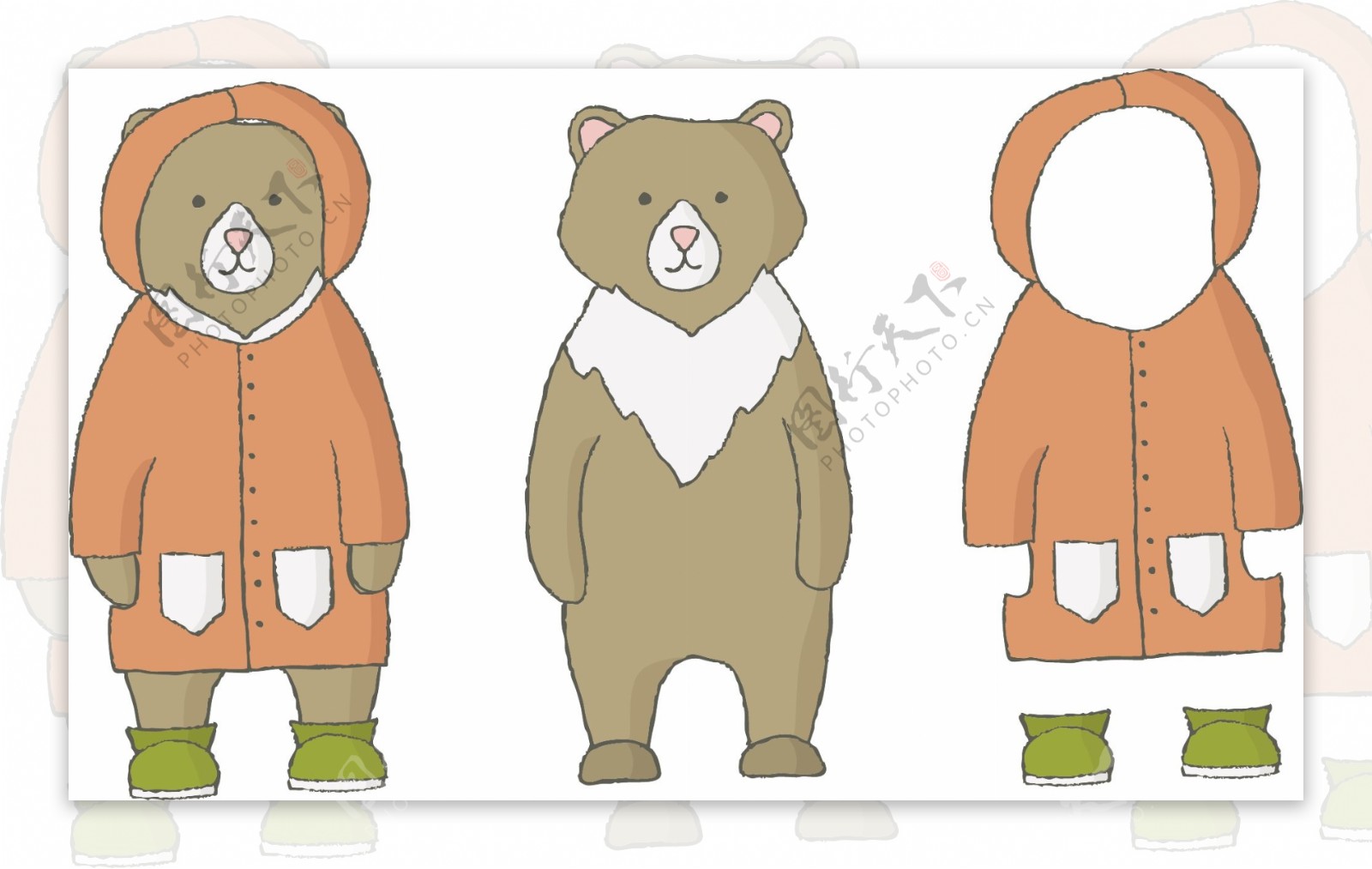 小熊卡通动物和他们的衣服矢量素材